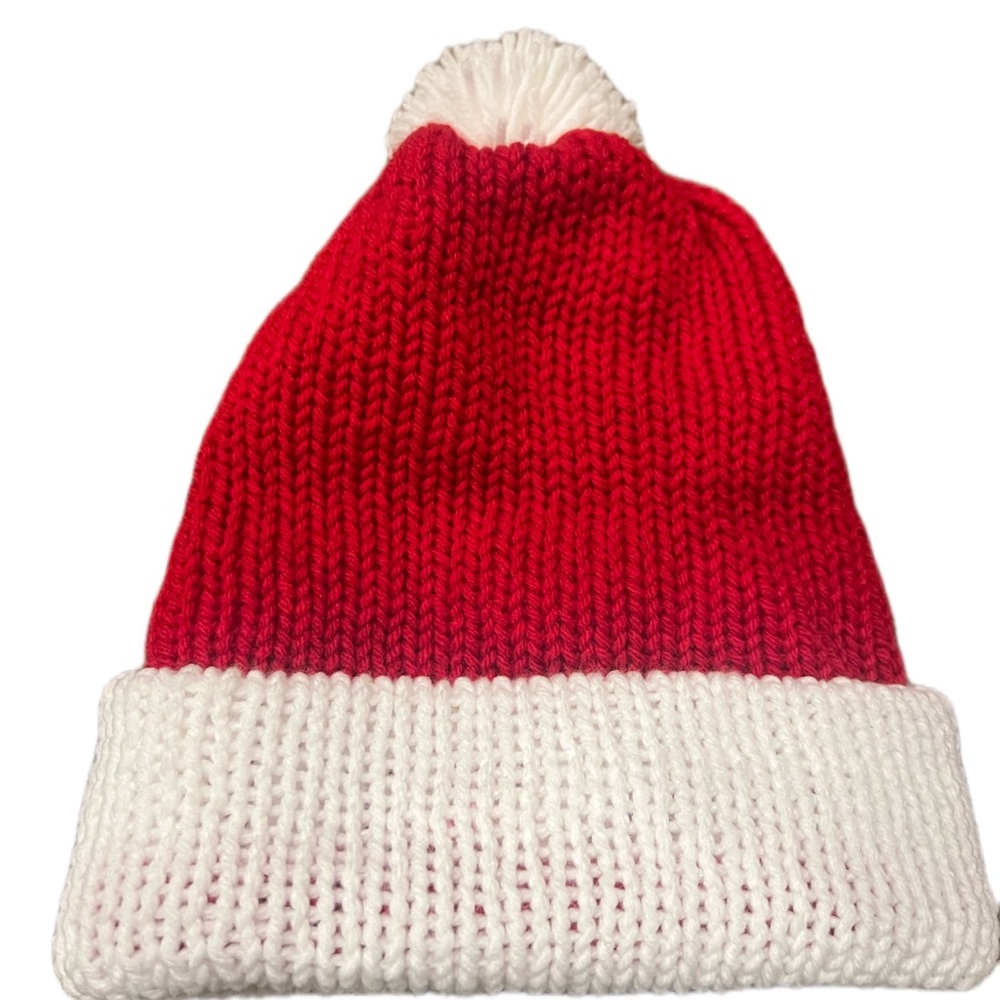 Vibrant Red and White Knit Beanie